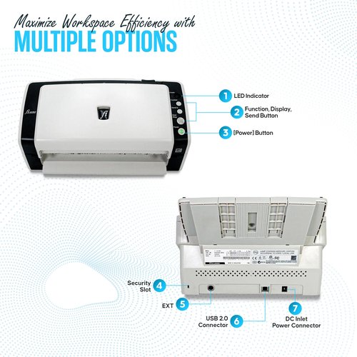 FI-6130 Fujitisu Document Scanner ADF - 1 Year Warranty - Duplex Sheet-Fed Document Scanner with 24V, USB 2.0 Cable & Microfiber Cleaning Cloth (Renewed)
