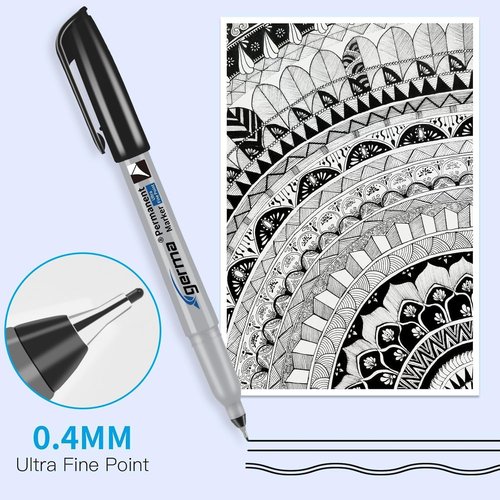 Cgerma Ultra Fine Point Permanent Markers - 18 Pack Waterproof, Quick-Dry, No Bleed for Plastic, Wood & More