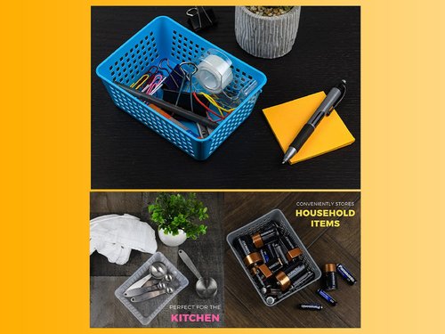 YBM Home 3-Pack Plastic Storage Basket for Office Drawer, Desktop and Classroom - Multipurpose Perforated Bin Tray Organizer for Shelves, Kitchen Pantry, Kids Room, and More 32-1184-3 White