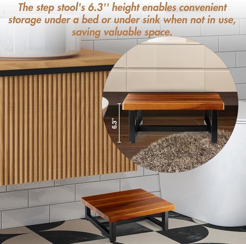 FANATU Heavy-Duty Wooden Step Stool - Supports 500lbs for Kitchen, Bathroom & Bedside Use | Acacia Wood
