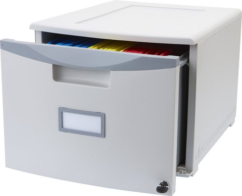 Storex Plastic One-Drawer File Cabinet – Locking Document Organizer for Home and Office, Gray, 1-Pack (61261B01C)