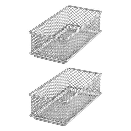 YBM HOME Silver Mesh Drawer Cabinet and or Shelf Organizer Bins, School Supply Holder Office Desktop Organizer Basket (2, 3x6x2 Inch)