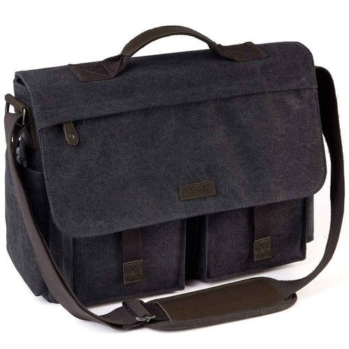 VASCHY 17inch Laptop Messenger Bag, Men's Vintage Water Resistant Canvas Satchel Briefcase Shoulder Bag for Work with Padded Shoulder Strap Gray