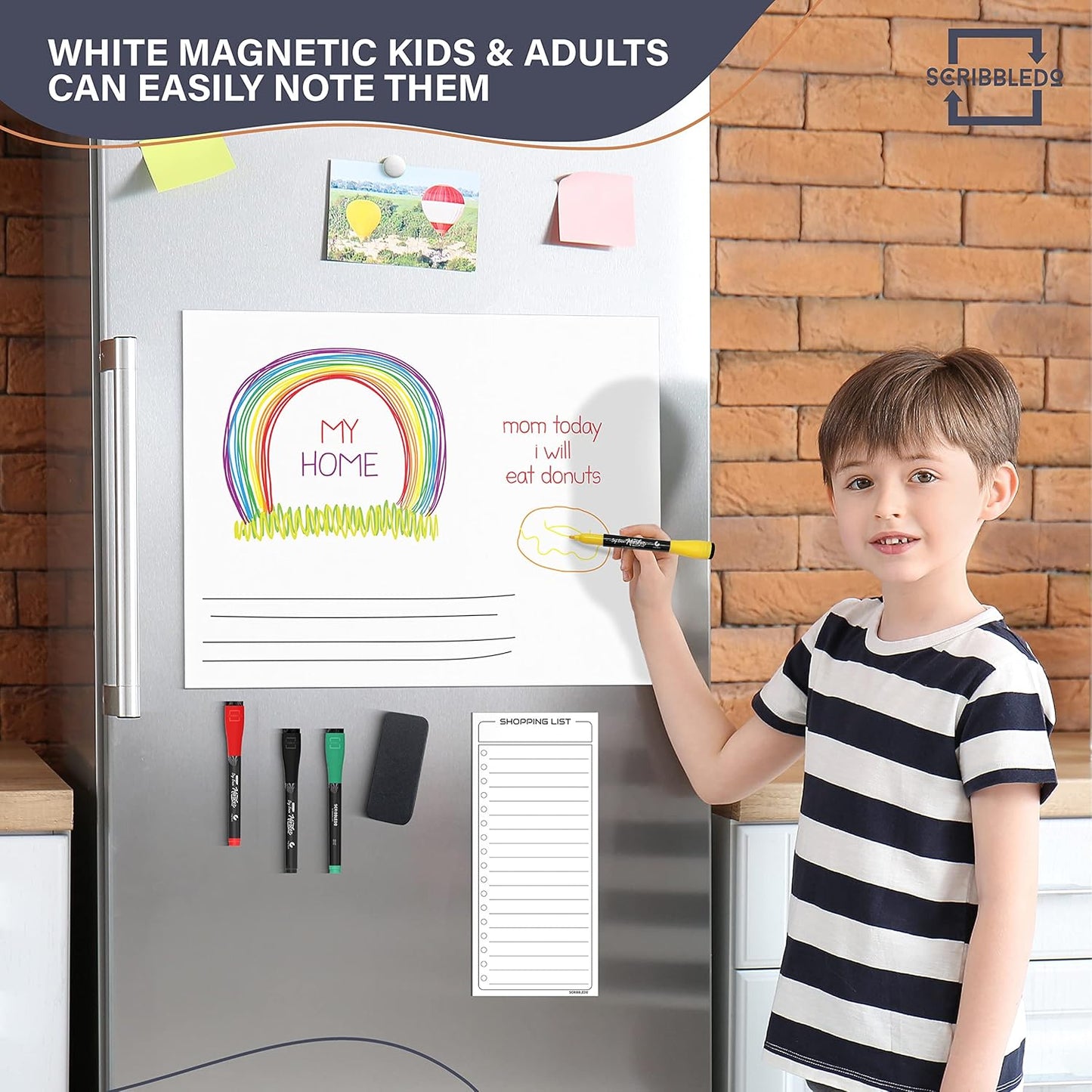 Skiennix Weekly Meal Planner - 13" x 17" Magnetic Dry Erase Whiteboard for Fridge | Includes 6 Markers