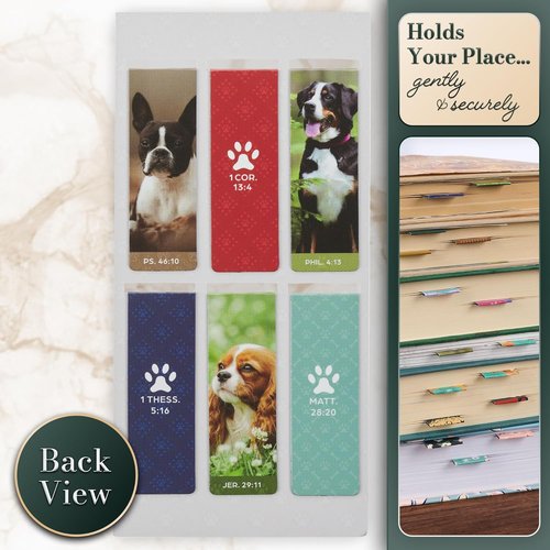 Christian Art Gifts Inspirational Scripture Bookmark Set - Colorful Magnetic Page Markers for All Ages | 6-Piece Set with Encouraging Bible Verses and Cute Happy Dogs