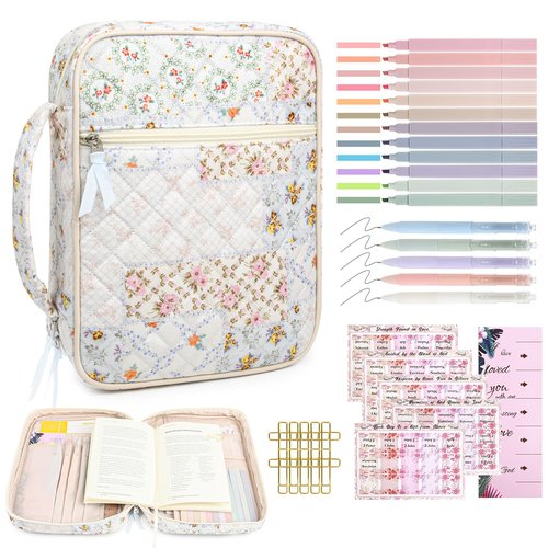 Bible Cover Case for Women Large Bible Cover Bag Bible Study Supplies Bible Journaling Kit Book Carrying Case with Bible Highlighters Christian Gifts for Women