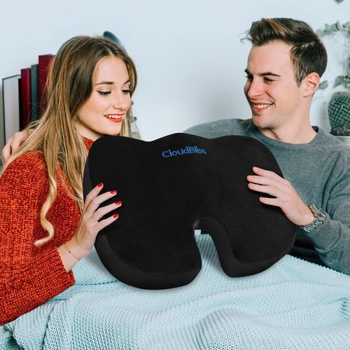 CloudBliss Gel Seat Cushion - Cooling Gel Enhanced, Memory Foam, Ergonomic Seat Cushion for Long Sitting - Back, Sciatica, Coccyx, Tailbone Pain Relief for Office, Game, Car, Airplane (X-Large, Black)