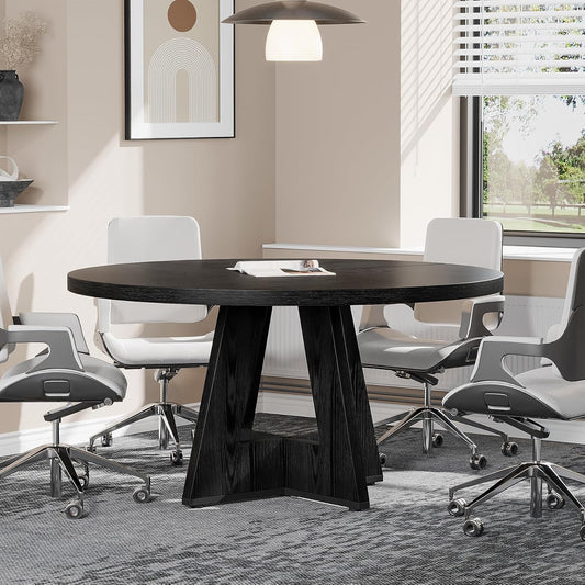 Tribesigns 47-Inch Round Conference Table - Stylish Wooden Meeting Table for 4-6 People | Black Finish
