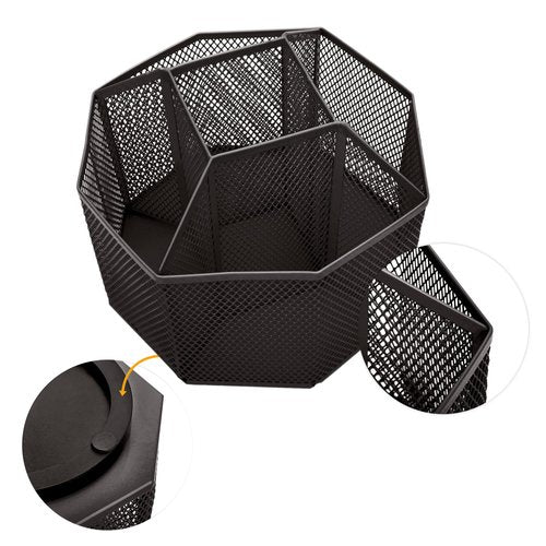 Annova Mesh Desk Organizer Rotate with 5 Compartments Spinning Tidy Candy/Pen Holder Office, Art Supply, Storage, Classroom, Home (Black)