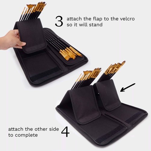 MyArtscape Paint Brushes - 15 Pc Brush Set for Watercolor, Acrylic, Oil & Face Painting | Long Handle Artist Paintbrushes with Travel Holder (Black) with Gifting Box | Premium Art Supplies