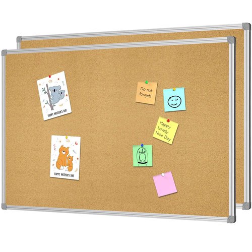 Lockways Cork Board Bulletin Board, 2 Pack Double Sided Corkboard 36" x 24", Wall-Mounted Silver Aluminum Message Presentation Notice Board 3 x 2 Feet