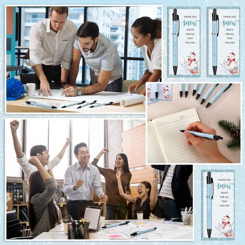 Sayglossy 48 Sets Employee Christmas Appreciation Gifts Bulk Snowflake Snowman Sublimation Ballpoint Pens Thank You Xmas Cards with Ties Christmas Gift Ideas for Office Staff Team Coworker Volunteer