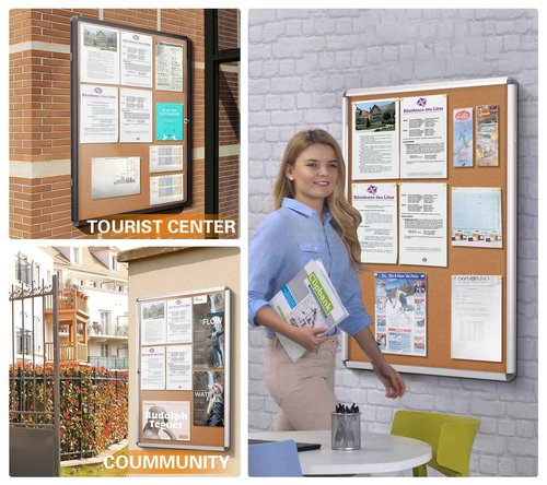 SWANCROWN Enclosed Bulletin Board,Lockable Cork Noticeboard for School Office,Wall Display Case with Lock 20"x14"(2xA4)