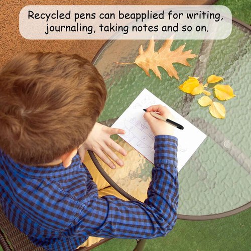 Sabary 200 Pack Black Retractable Eco Friendly Recycled Kraft Paper Pens - Medium Point Bulk Office Writing Journaling Supplies