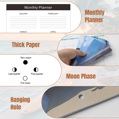 Gannyfer Calendar 2025-2026, July 2025 to December 2026, 18 Months Wall Calendar 2025-2026, Large Wall Calendar Size 12" x 24"（opened）, Perfect as Gifts for Friends, Family or Colleagues (Beaches)