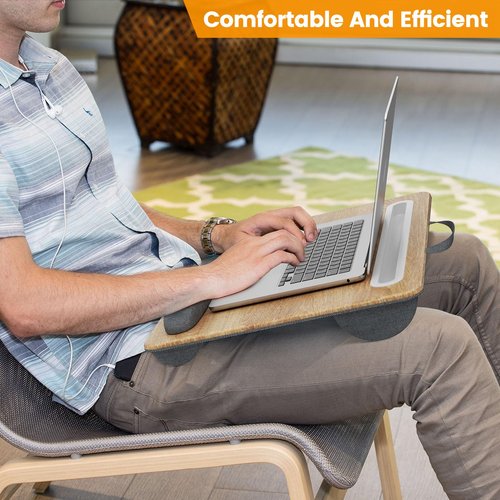 Flycity Laptop Lap Desk Fits up to 15.6 inches Laptops, with Pillow Cushion & Wrist Pad, Portable Computer Lap Desks with Tablet & Phone Holder, Easy to Carry Laptop Lap Desk for Home, Office, Travel
