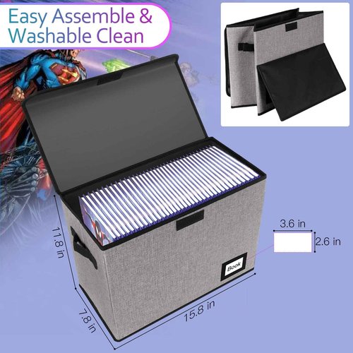 YNSZAS 10 Pack Comic Book Storage Box 15.8" X 7.8" X 11.8", Collapsible Holds 160-180 Comic Book Organizer Heavy Duty Bin Container Holder Shelf