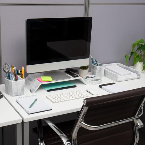 Mind Reader Monitor Stand, Contemporary, Desktop Organizer, Laptop Riser, Office, Resin, 18.25" L x 9" W x 3" H, White