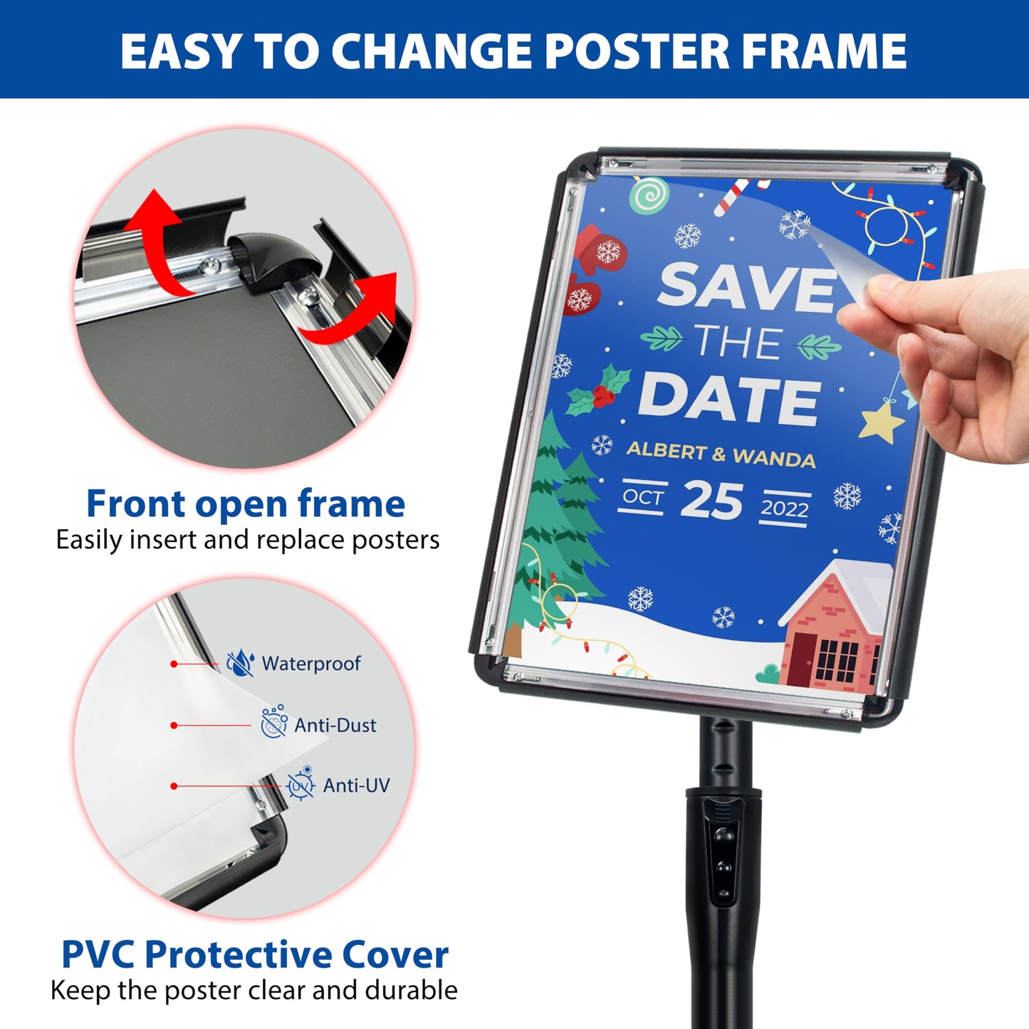VAIIGO 4 Packs 8.5x11 Inch Sign Stand - Adjustable Floor Standing Sign Holder, Pedestal Poster Stand for Vertical & Horizontal Display, Outdoor & Indoor Use for Business & Store Signage - Black