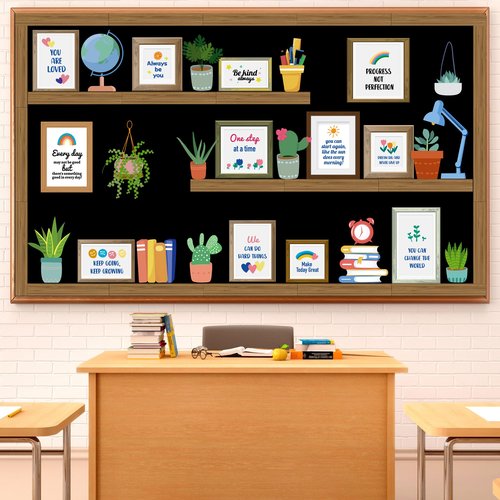 Bookshelf Bulletin Board Set for Classroom Decor - Back to School Plant Theme Library Inspirational Reading Poster Cutouts for School Library Office Chalkboard Wall Door Decor
