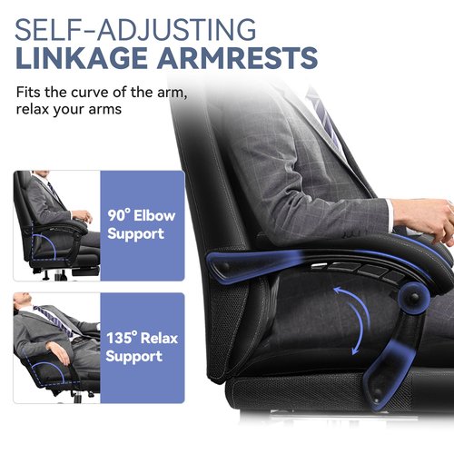 Office Chair, Big and Tall Office Desk Chair, Reclining Office Chair with Footrest Home Office Desk Chairs, High Back Ergonomic with Lumbar Support, Executive Leather