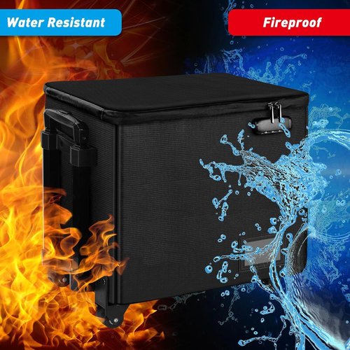futaiphy Portable fireproof rolling file box with Telescopic handle,file cart with wheels,File Storage Box with lock, file cabinet Collapsible Milk Crate Utility Carts (Black)