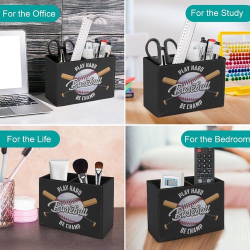 Niapessel Pencil Holder for Desk, Baseball Ball Pen Holder Storage Desktop Pen Organizer Desk Pencil Organizer Makeup Brush Holder for Office School College Leather