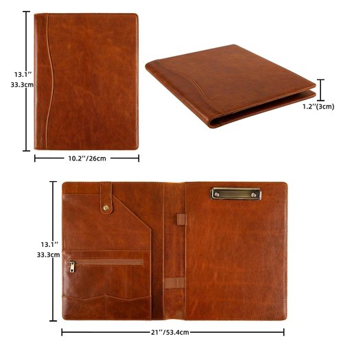 Genuine Leather Portfolio for Men, Leather Clipboard Custom Portfolio, Personalized Leather Binder, Legal Pad Portfolio Organizer Christmas Gift for His/Her (Clipboard, Shiny Brown-Standard)