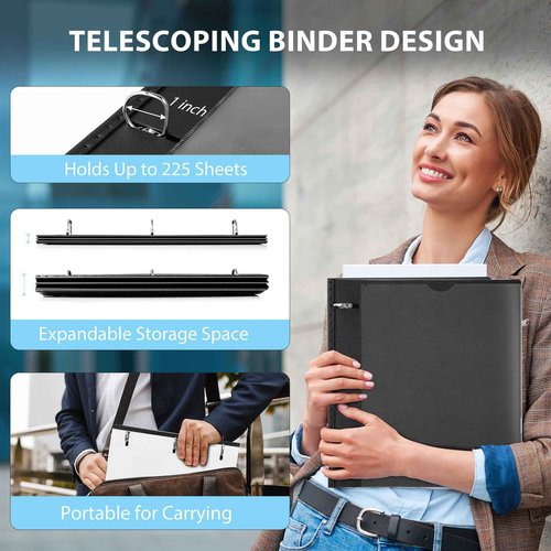 WOT I Telescoping 3 Ring Binder 1 Inch 4 Colors + Telescoping 3 Ring Binder 1 Inch Black 4PCS