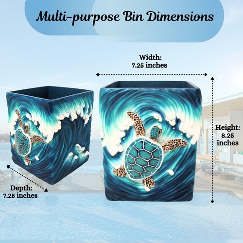 BestGiftEver Sea Turtle Wave Accent Trash Bin - Nautical and Ocean - Inspired Wastebasket - Ideal for Sea and Marine Life Lovers