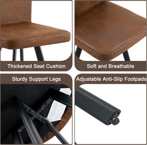 Hommoo 7-Piece Dining Table Set - 59” Rectangular Kitchen Table with 6 PU Leather Chairs | Space-Saving Design in Brown