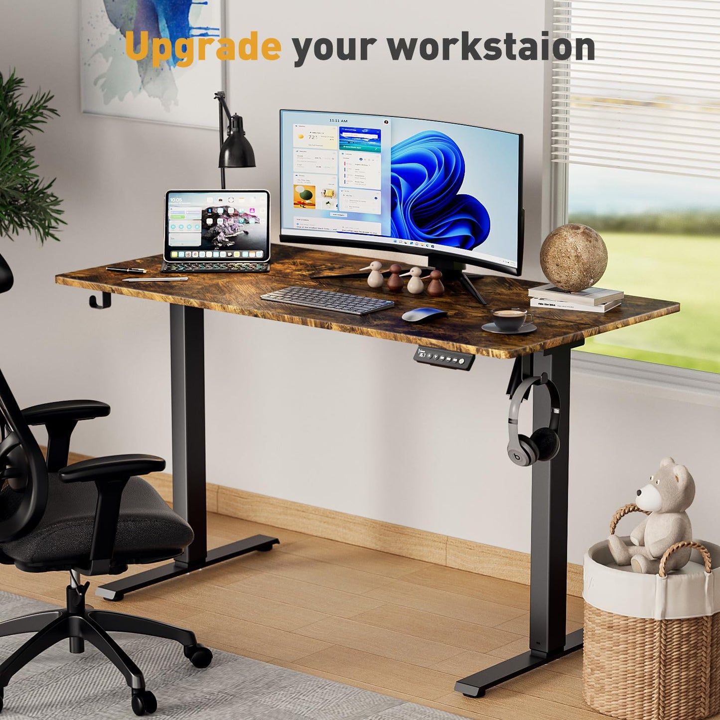 VVENACE 55x24 in Electric Standing Desk,Adjustable Height with Wheels,Brown