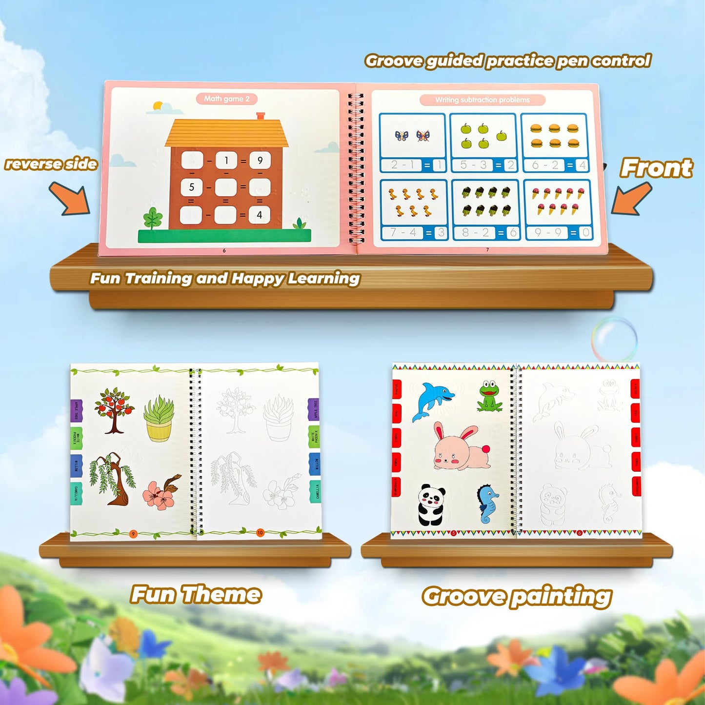NaTuGi Magic Grooved Writing Practice Books For Kids，Reusable Letters And Numbers Grooved Handwriting Workbooks，Suitable For Ages 3-5 And 6-8 Preschool Kindergarten Children Learning activities