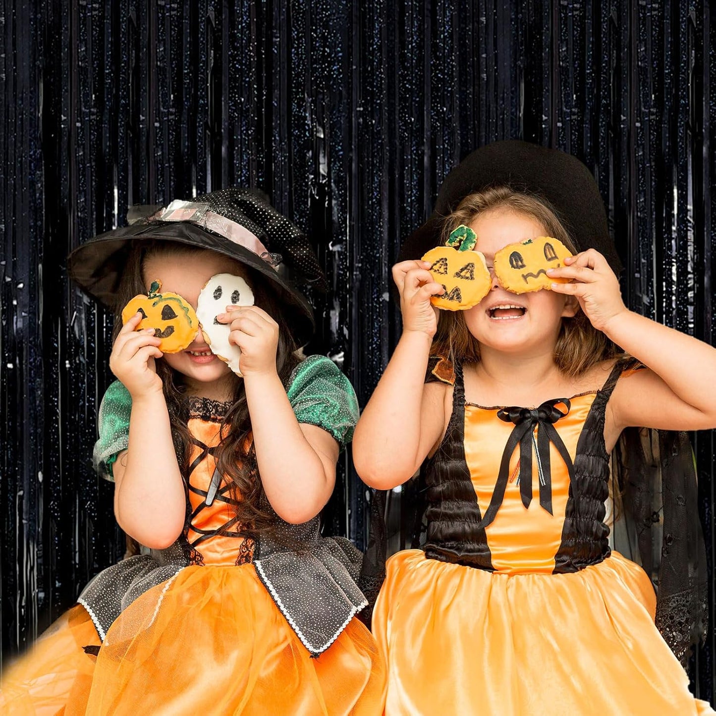 Skiennix Black Streamers - 2 Pack Tinsel Backdrop Curtains for Birthday & Halloween Parties
