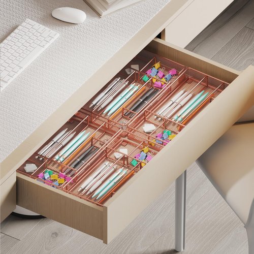 Becomrock Desk Drawer Organizer Tray, Mesh Desk Organizer, Office Drawer Organizer, Desk Accessories & Workspace Organizers, Suitable for Tools, Pencils, Office Supplies Storage (Rose Gold)
