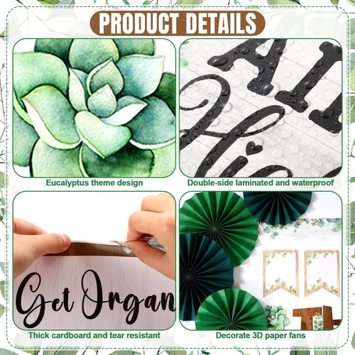 Pasimy This is Your Year Bulletin Board Borders Eucalyptus Plant Inspirational Classroom Decoration Welcome Back to School Bulletin Board 3D Paper Fans for School Office Home Chalkboard Wall Decor
