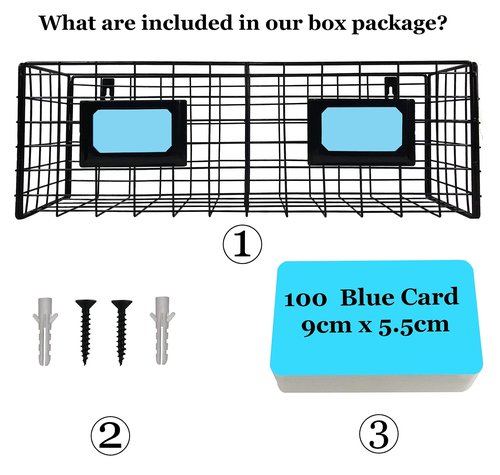 2-Slot Home Office Desk Organizer - Wall Mount Magazine Holder - Metal Mail Basket - Black