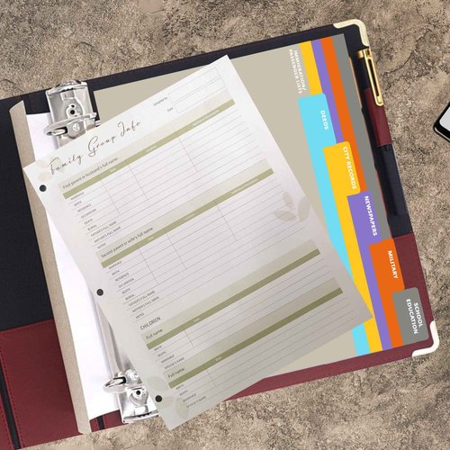 Performore Family History Binder, 3 Inch Genealogy Ring Binder Includes 30 Two Sided Large Family Group Sheets, 8.5 x 11 Inch Printed Paper with Blank Charts, Three-Hole Punch and Pen Loop
