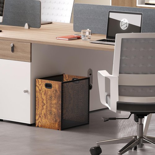 Retro Office Trash Can, Iron and Wood Combination Bedroom Garbage Can, Rectangular Design Wastebasket with Handle, Industrial Style Trash Can for Home Office, 11.02" X 7.87" X 11.81" 4.5 Gallon (2)