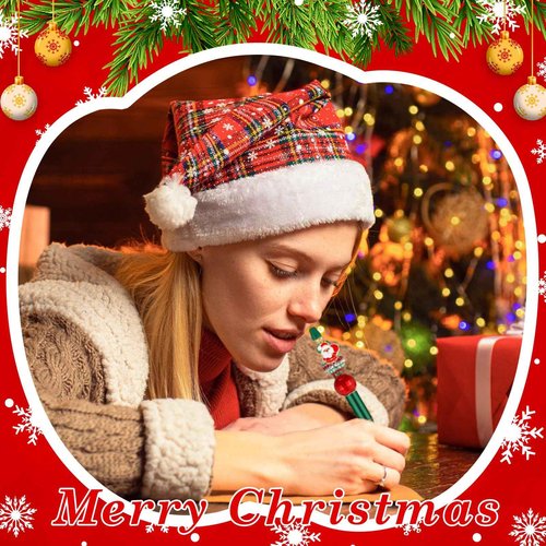 Fulmoon 24 Pcs Christmas Beadable Pens Bulk Plastic Bead Pens with 108 Pcs Assorted Beads 24 Pcs Charms Snowmen Santa Snowflake for Christmas Gifts School Office Supplies(Red, Green, Gold, Santa)