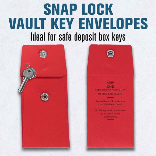 BankSupplies Stock Key Envelopes | Compact Red Safe Deposit Envelope | Pack of 250 | 2-1/4W x 3-1/2H | Re-Closable Snap Lock Fastener | Durable Construction