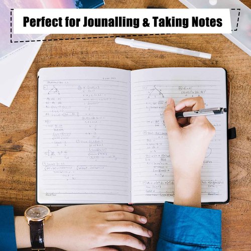 Lined Journals for Writing, A5 Notebooks (5.7 x 8'') with 160 Pages, 100 GSM Premium Paper, Ribbon Bookmark, Elastic Band & Inner Pocket - Perfect for Work, Journaling, Note-Taking & Gifting (Black - 6 Packs)