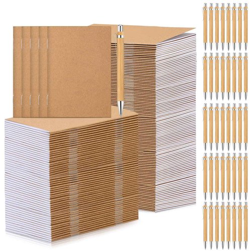 Kisston 100 Sets Mini Pocket Notebook with Pens Bulk Small Memo Notepad with Bamboo Pens Employee Appreciation Gifts for Employee Coworker Team Gifts