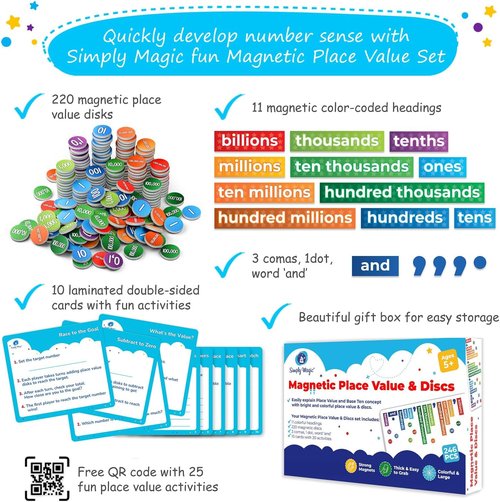 Simply Magic 246 PCS Magnetic Place Value Discs Set - Engaging Math Manipulatives for Learning