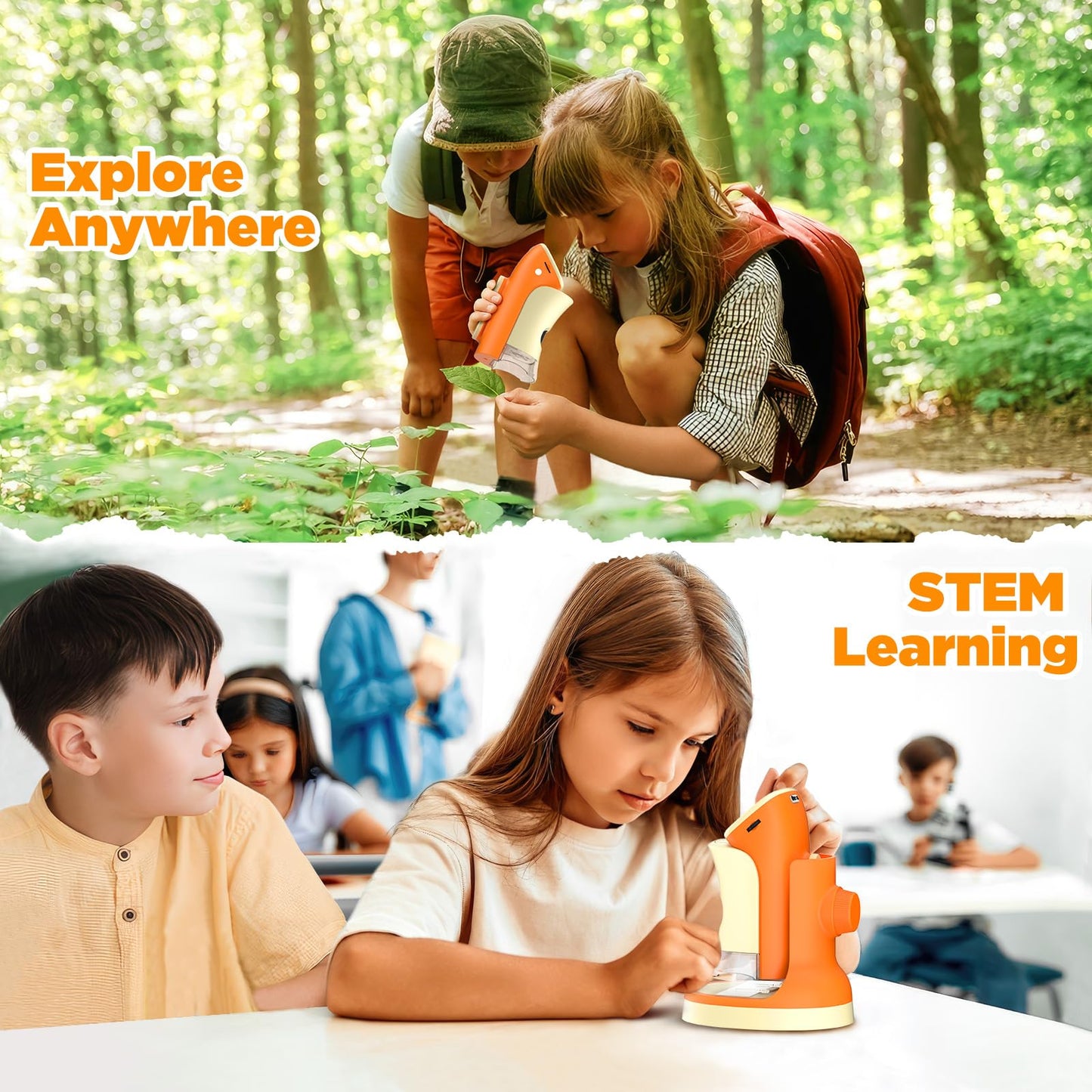 Kids Digital Microscope 1000X with 2.0" Screen | Handheld Rechargeable Microscope Kit with Slides, Portable STEM Science Toy for Kids Ages 5-12, Educational Gift for Boys & Girls