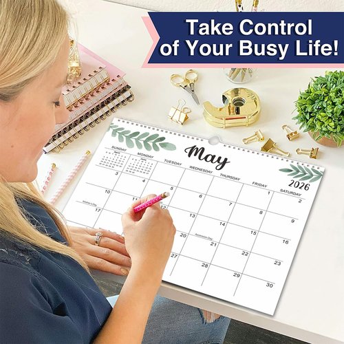 Wall Calendar 2025-2026, 18 Months Academic Calendar, Jul. 2025 - Dec. 2026, 14.76" × 11.75", Monthly Wall Hanging Calendar with Thick Paper for Office Home