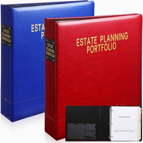 Motiskyy 2 Pcs 1.5" Estate Planning Portfolio with 18 Position Tabs and 26 Fillable Personal Data Sheets PU Leather 3 Ring Planner Binder Red Blue 11.5 x 11.6 x 2.52 Estate Planning Organizer