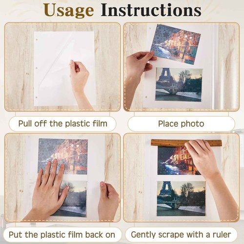 Chuangdi 120 Pcs Photo Album Pages 9 x 11 Inch Self Adhesive Double Sided 3 Hole Punched Photo Mounting Sheets Picture Sleeves for 3 Ring Binder Refill Picture Album Sheets, Binder Not Included