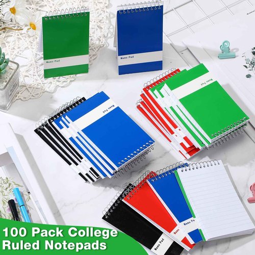 Thenshop 148 Pads Spiral Memo Pads Bulk 3 x 5 Inch Small Pocket Notepad Top Bound Lined 60 Sheets Mini Notebooks for School College Office Home Supplies (Black,Green,Dark Blue,Red)