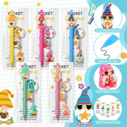 Sayglossy 50 Sets Employee Appreciation Gift Bulk Gnome Themed Staff Gifts Set Includes Hawaii Ballpoint Pens, Summer Keychains, Gnome Bookmarks, Transparent Bags for Coworkers Birthday Party